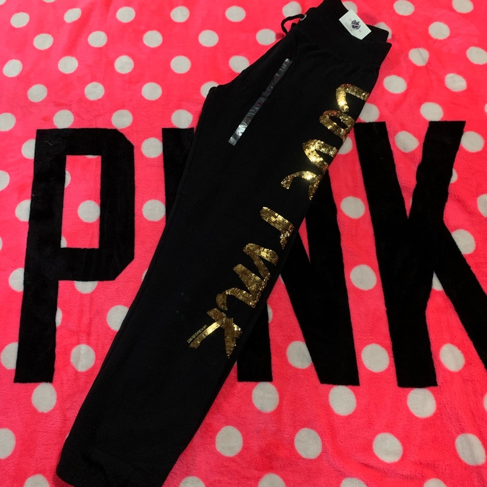 *Sold VS PINK gold script hoodie jogger set nwt - Picture 4 of 5